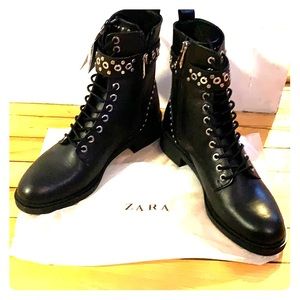 Zara Silver Studded Side Zip Moto Boot